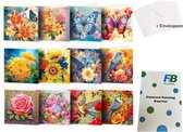 F4B Diamond Painting Bloemenkaarten (2) – 12 Stuks – 15x15 cm – Met Enveloppen
