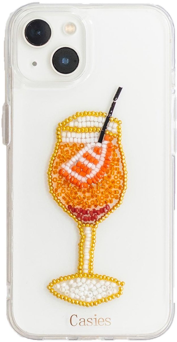 Casies Aperol Spritz cocktail hoesje geschikt voor Apple iPhone 16 Pro - handgemaakt kralen telefoonhoesje - Geïnspireerd op een sprankelende cocktail - TPU