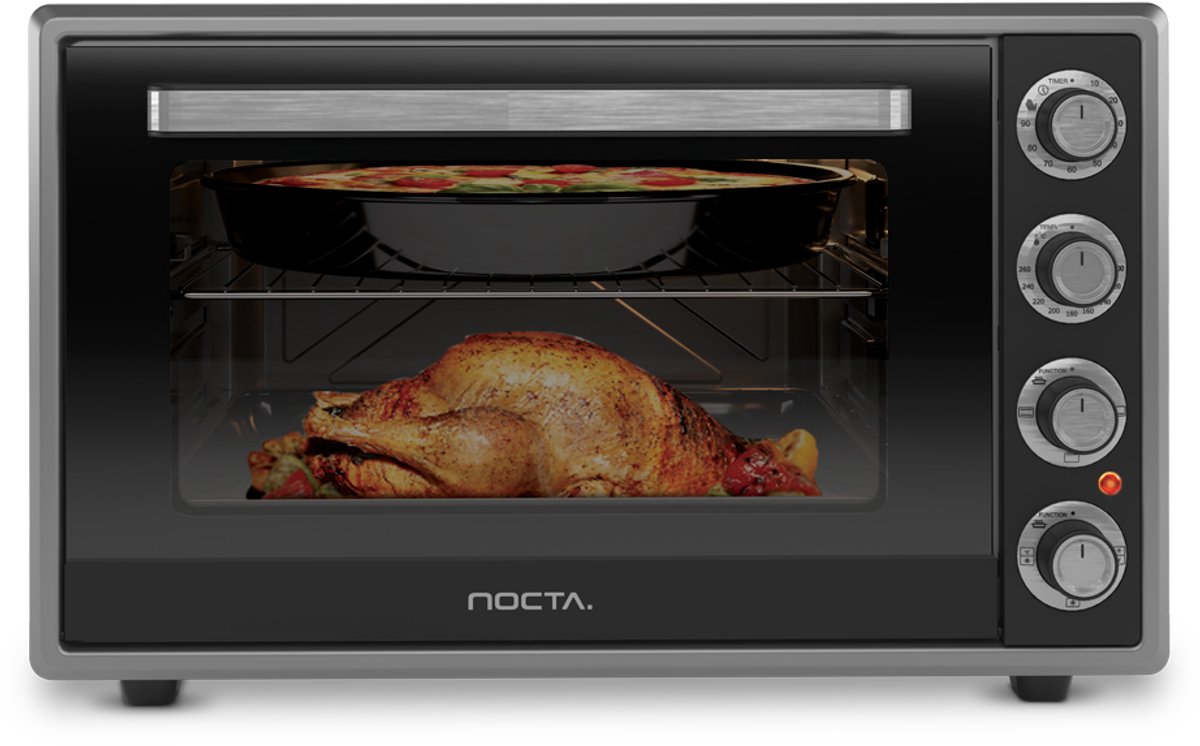Nocta hetelucht oven 70 liter elektrisch vrijstaand grijs 2000 watt met ontdooi functie timer binnenverlichting accessoires dubbel glas CE gecertificeerd – foto 3