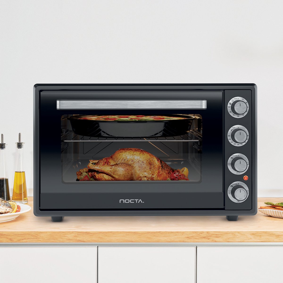 Nocta hetelucht oven 70 liter elektrisch vrijstaand zwart 2000 watt met ontdooi functie timer binnenverlichting accessoires dubbel glas CE gecertificeerd – foto 5