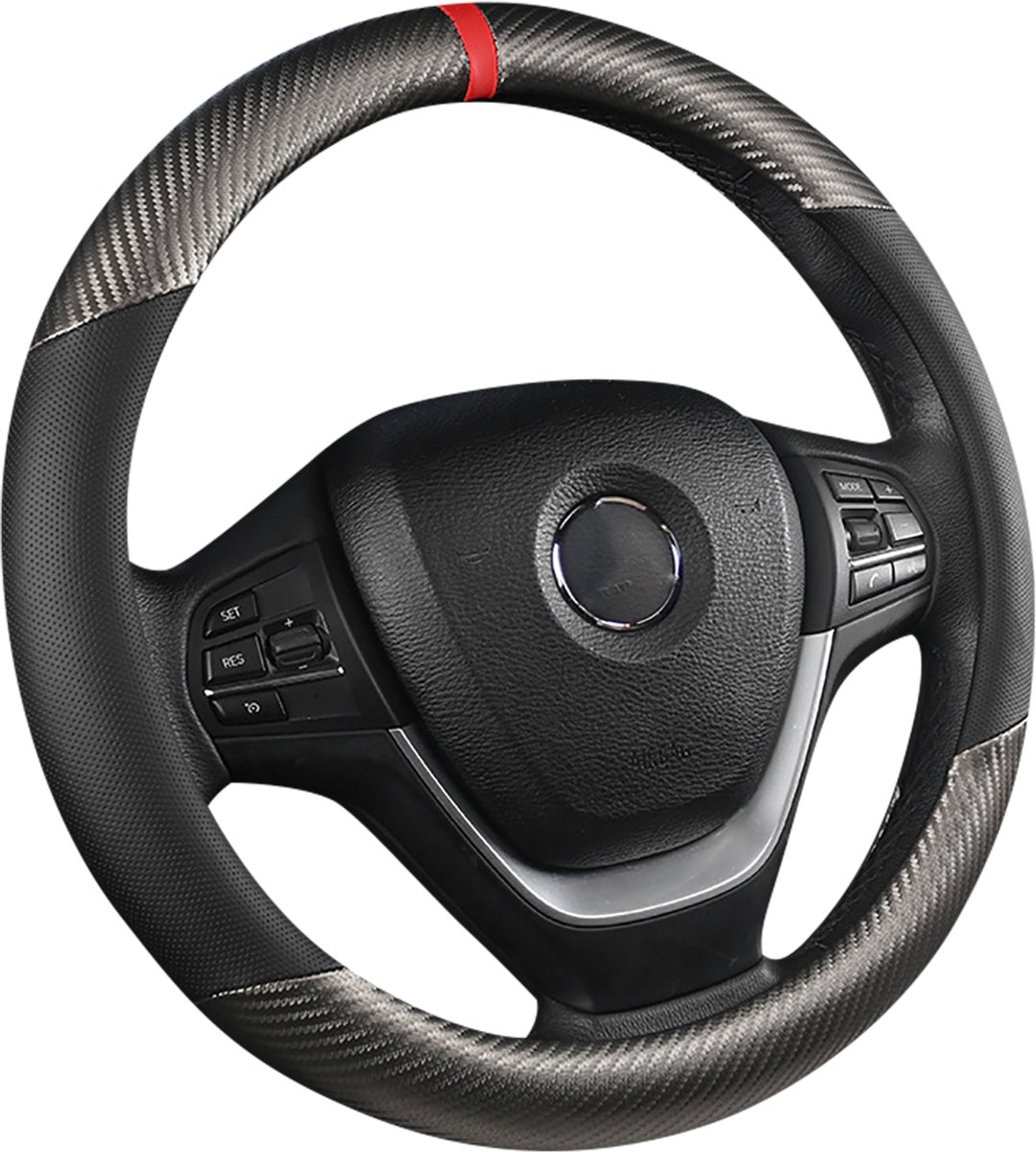 Luxe Stuurhoes Auto 37-38 cm - Carbon Zwart Grijs - Voorgevormd - Kasey Products