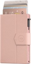 Prowallet Plus – Rose pebble – Porte-cartes RFID – Portefeuille compact avec porte-cartes coulissant – Pour 8 cartes, billets et monnaie – Aluminium et simili cuir – Coffret cadeau de luxe – Femme