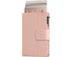 Prowallet Plus - Pebble Roze - Pasjeshouder voor 8 pasjes, briefgeld en muntgeld - Uitschuifbaar - RFID Creditcardhouder - Kaarthouder Portemonnee, Premium Pashouder voor Vrouwen - Aluminium, Kunstleer - Incl. Luxe Cadeaubox