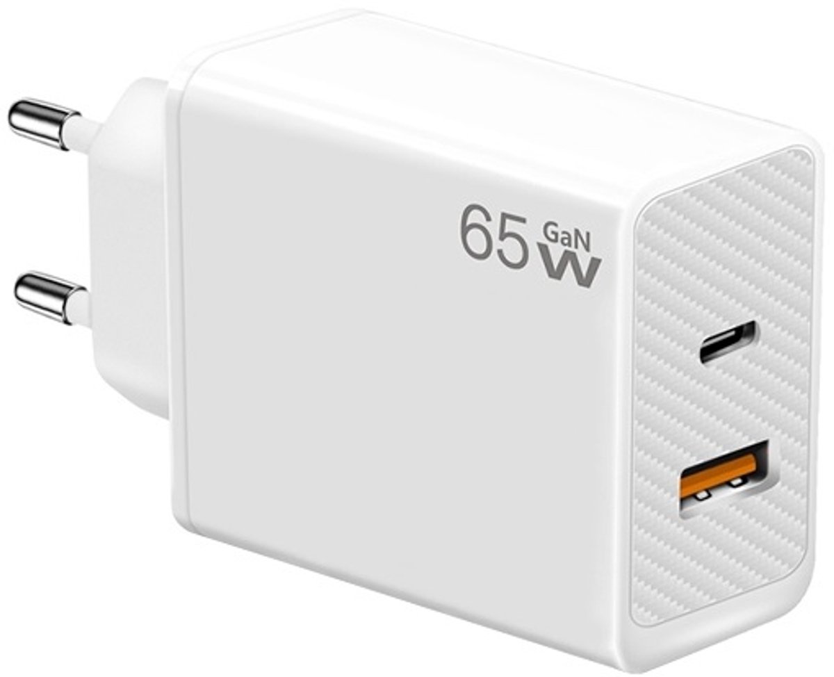 48W GaN USB-C + USB-A Snellader - PD 3.0 & QC 3.0 - Compacte Adapter Oplader - geschikt voor laptop, telefoons, tablets etc. - wit