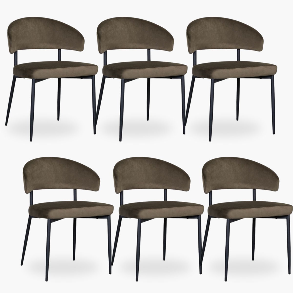6x Eetkamerstoel Noa - Olive Velours - Set van 6 - Groen
