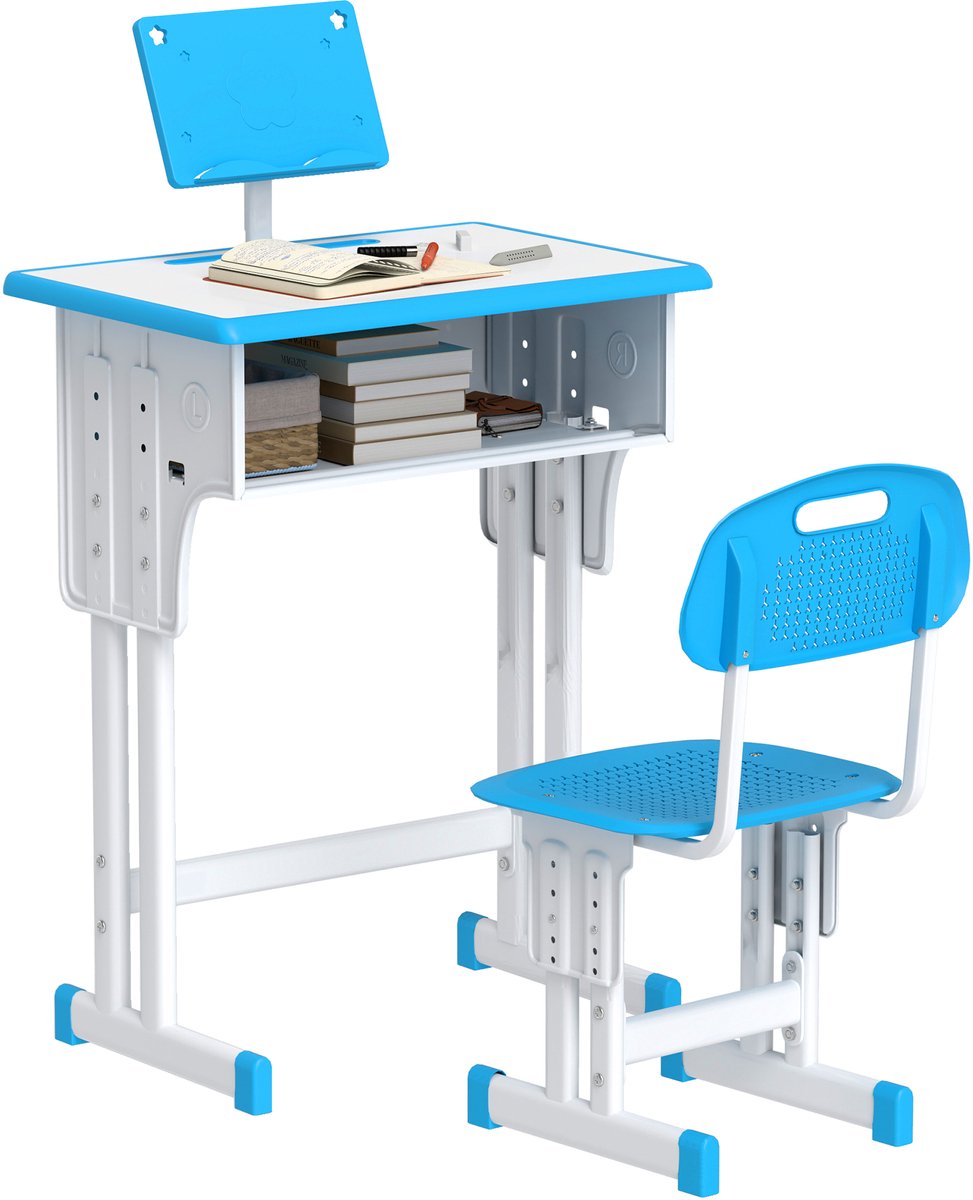 HOMCOM-Kinderbureau en stoelset-PP-60x45x102cm-Blauw