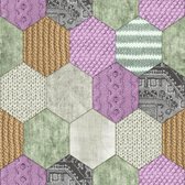 DUTCH WALLCOVERINGS Behang patchwork groen en lila 7360-6