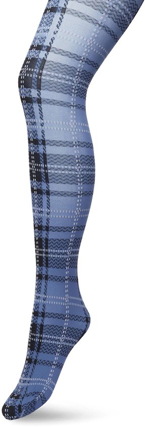 Bonnie Doon Collant Femme à Carreaux 40 Deniers Blauw Foncé Taille L/XL - Motif à Carreaux - Imprimé à Carreaux - Coupe Excellente - Coutures Lisses - Collants à Carreaux Londres - Merveilleusement Confortable - Mer de Bering - BP211910.1