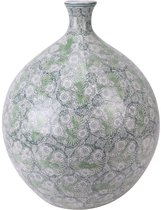 Ronde groene vaas met bloemenpatroon