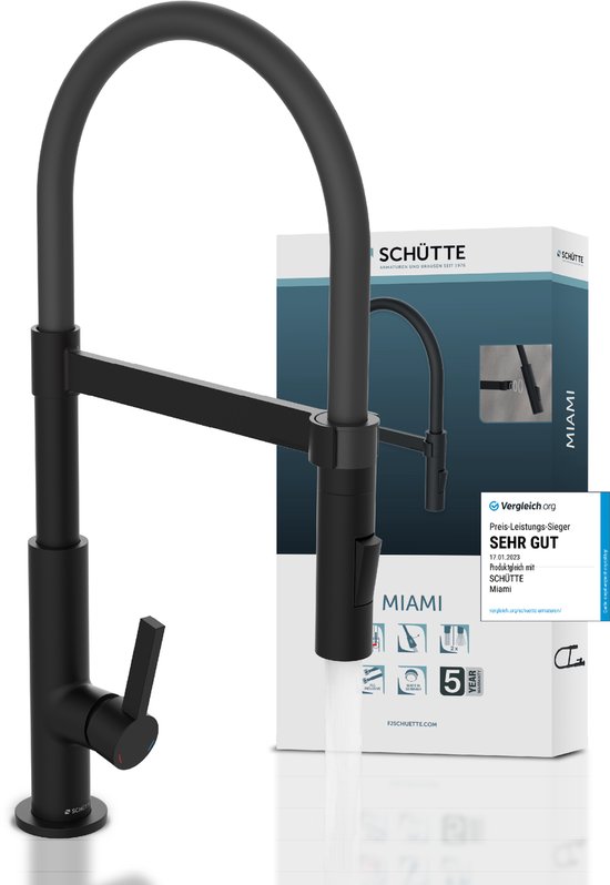 SCHÜTTE Miami Design Robinet de Cuisine - Mitigeur - Bec Pivotant avec Flexible Soft-Touch - Zwart Mat