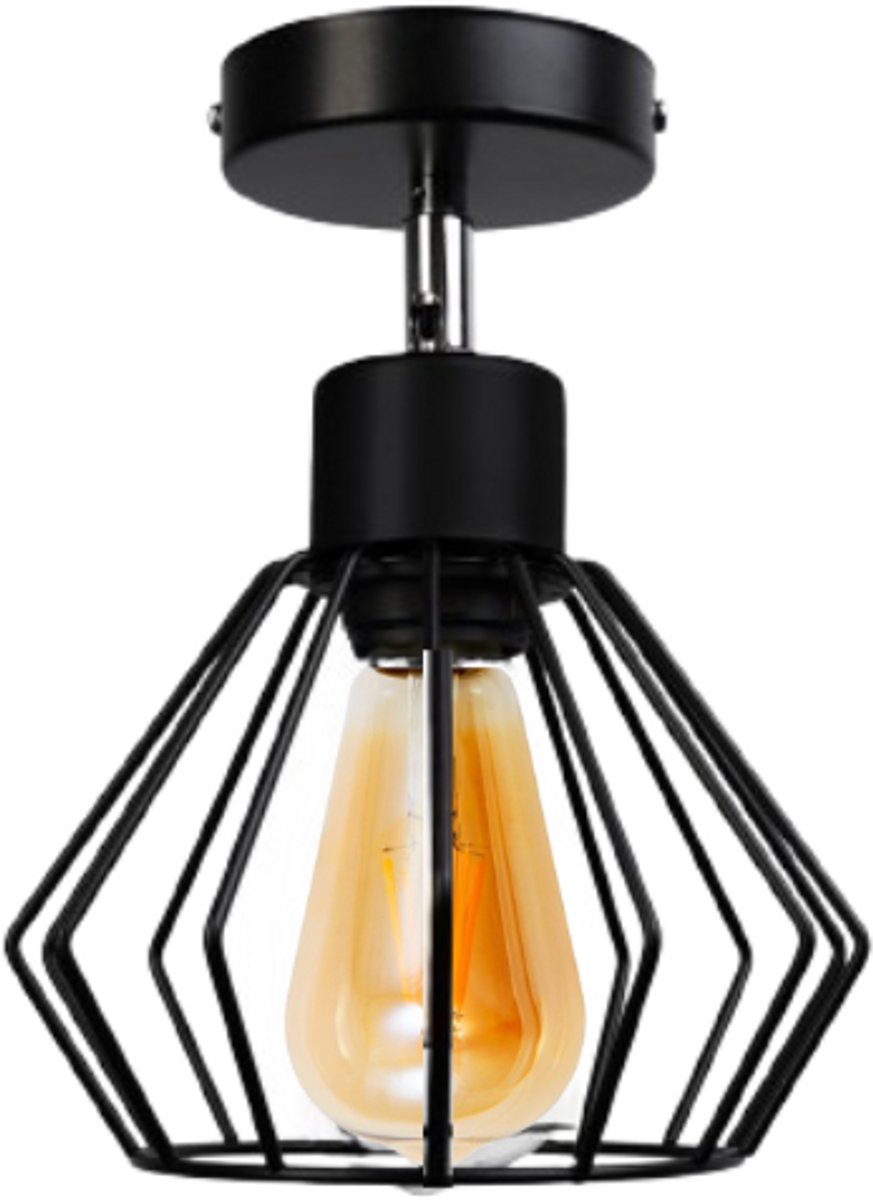 Hanglamp eetkamer metaal met Retro LED gloeilamp - Vintage Lamp E27 - 4 Watt - 400 Lumen - 2200K warm wit - Goud glas - Verlichting plafondlamp - Woonkamer lamp - Zwart