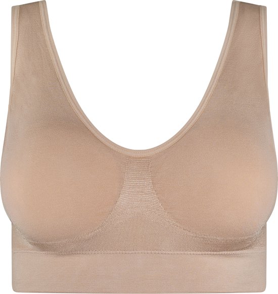Nude seamless beha met v-hals en verstevigde cups.