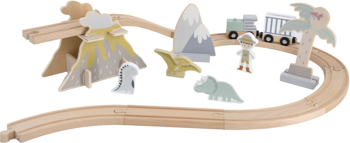 Tryco Treinset Uitbreiding Dinosaurussen - Houten Treinbaan Accessoires - Inclusief Dinosaurussen en Speelelementen - Stimuleert Fantasie en Motoriek - Vanaf 2 Jaar