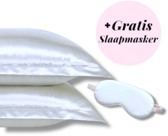 Beauty Silk - Kussenslopen - 60x70 - 2 stuks + Gratis Slaapmasker - Glans Satijn - Wit