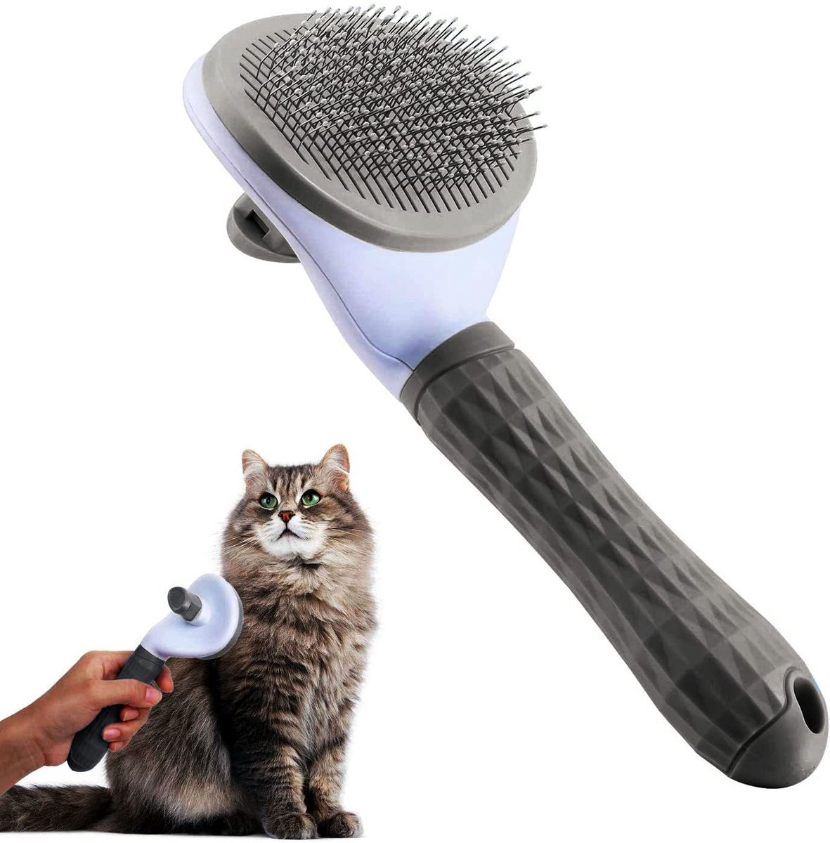 Ibenzoa® Kattenborstel met Zelfreinigende Trekfunctie voor Diverse Haarlengtes bij Katten en Honden
