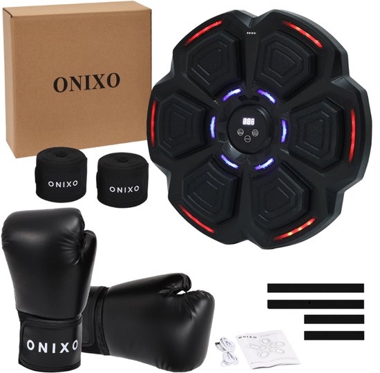 ONIXO Boxing Machine - Elektronische Bokstrainer - Bluetooth & LED - Incl. 14 oz Boks Handschoenen & Boks Straps & Muurbevestiging - 9 Trainingsmodi - 30 Snelheidsniveaus - Bokszak