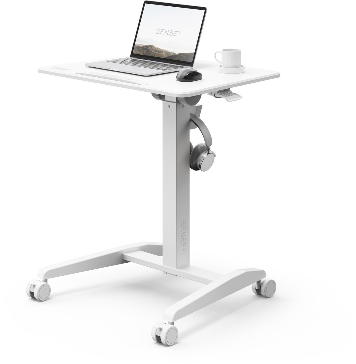 SENSE7 - Bureau op wielen - Mobiel bureau - 70cm x 52cm - Kantelbaar tafelblad - Hoogte verstelbaar - Groot werkgebied - Modern en minimalistisch - Wit