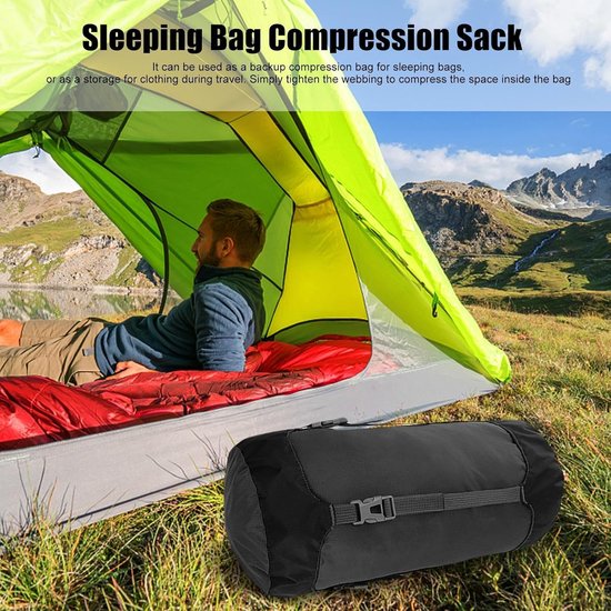 Waterdichte compressiezak - Compressiekous - Slaapzakopberging - Kleding - Kamperen - Reizen - Wandelen - Lichtgewicht waterdichte compacte slaapzak - Nylon compressie-opbergzak - Zwart - S van Merkloos — afbeelding 3