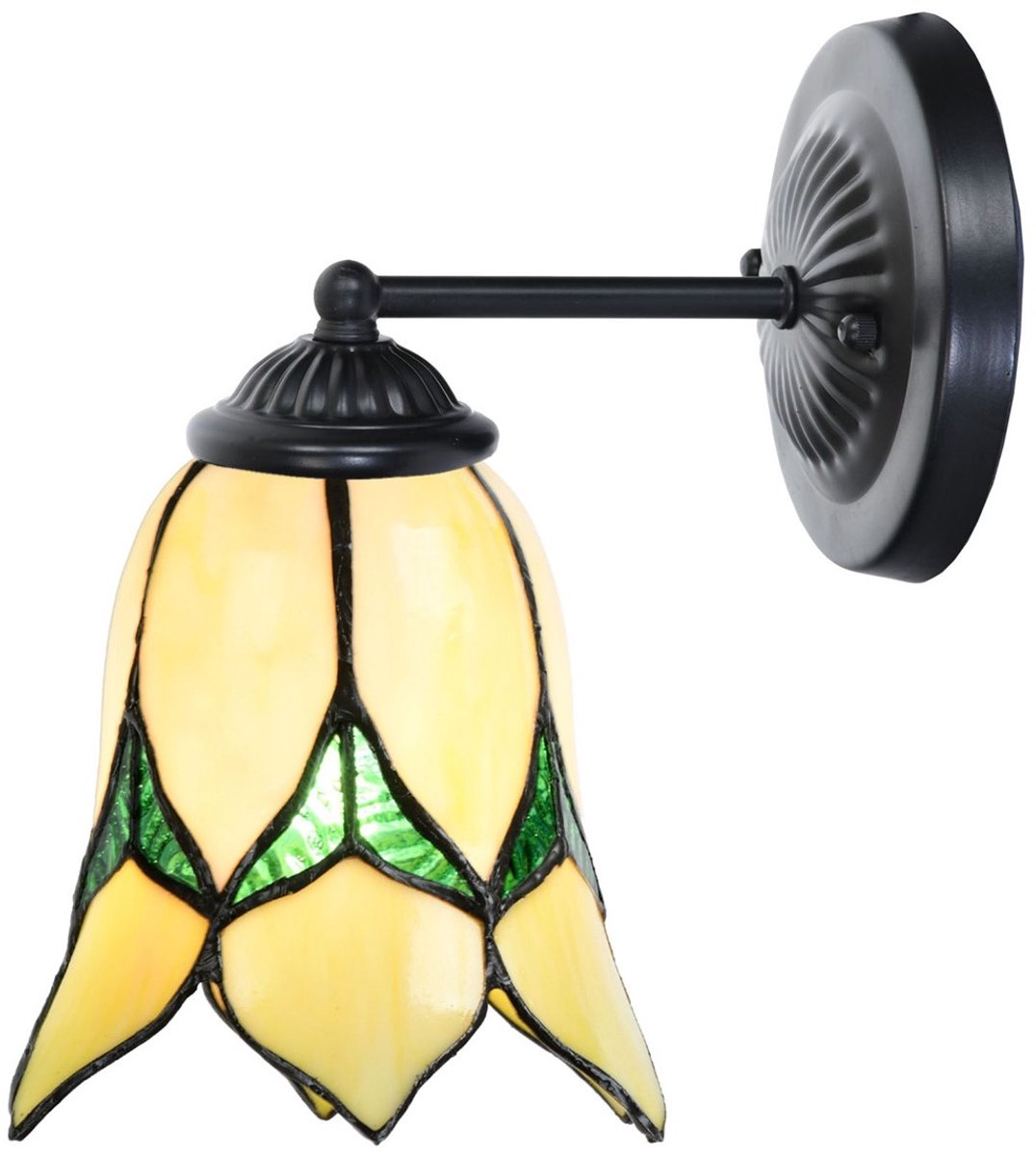 Tiffany wandlamp zwart met Lovely Flower Yellow - Art Deco Trade