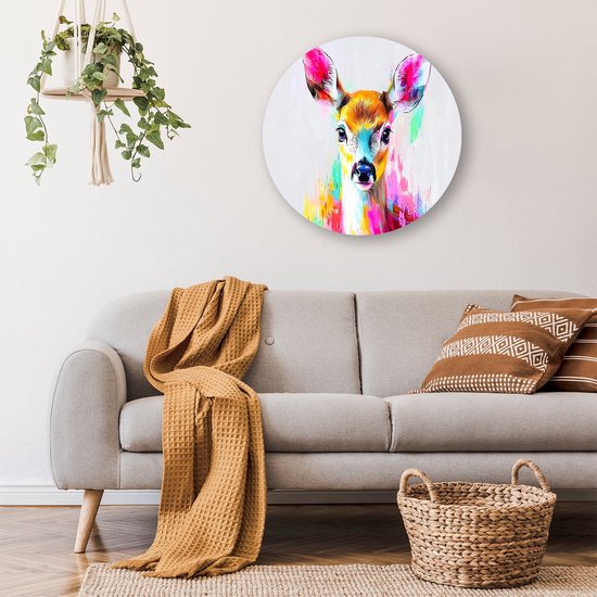 Kleurrijk hert in digitale stijl - Hert wandcirkels - Wandobject rond dieren - Digital Art - Unieke Forex muurcirkels - Woondecoratie - muurcirkel forex 100x100 cm