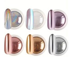 Set van 6 kleuren Holografische Glitter Poeder - Nail Art glitters - Kameleon Chrome Poeders - Spiegel en pigment poeder - Chrome Nagels - 6 kleuren - LOUZIR