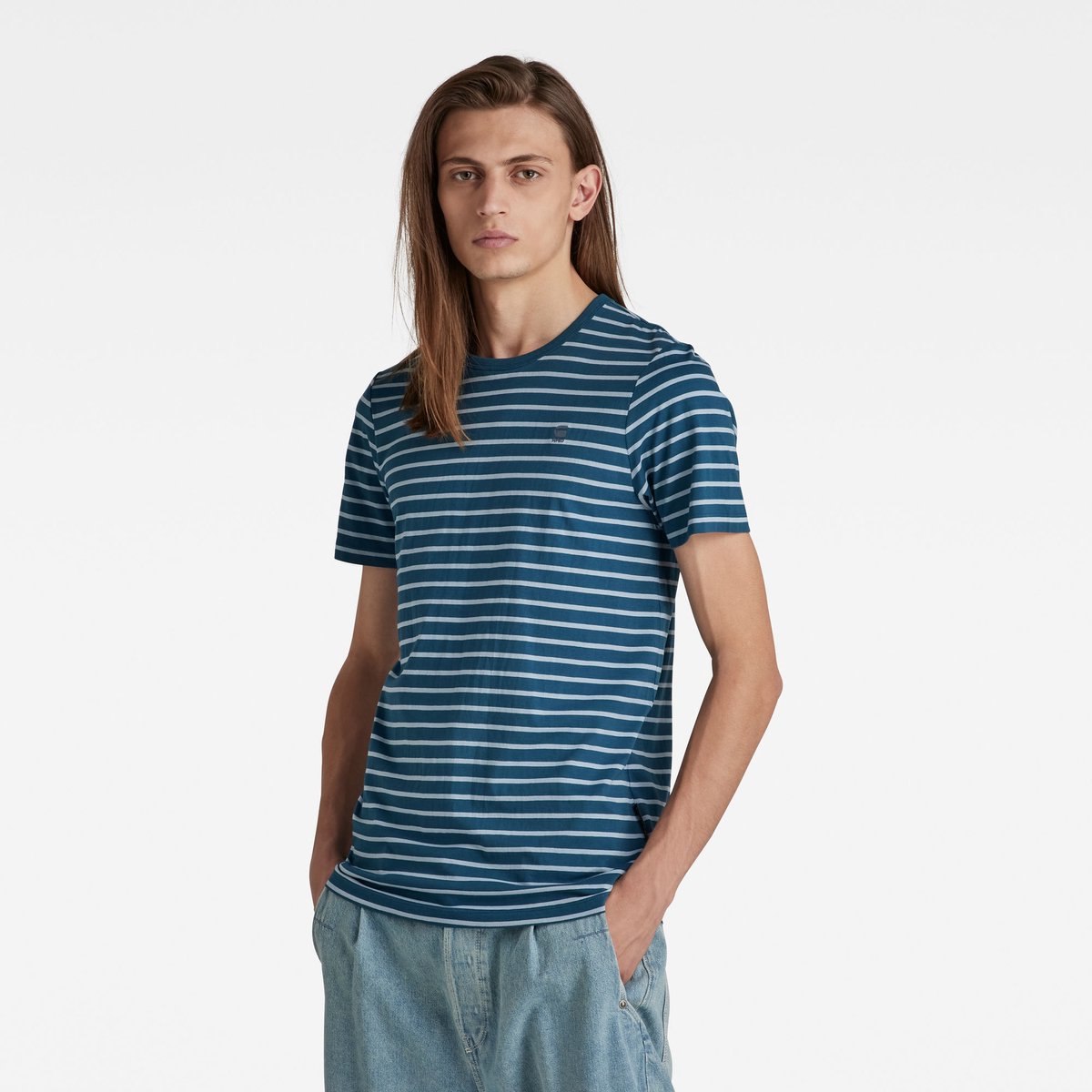 G-Star Stripe slim r t Heren T-shirts Blauw