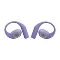 Paarse JBL Sense Lite oordopjes met oorhaken en speaker grille, van voren gezien.
