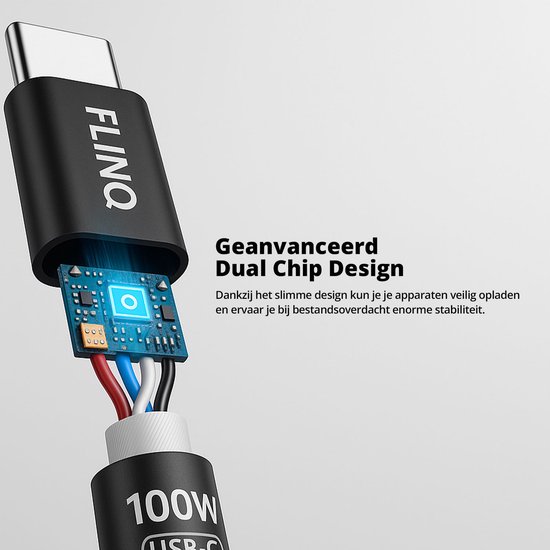 FlinQ - 2x USB C naar USB C Kabel 100W - Snellader voor Smartphone, Tablet - Zowel Datakabel als Oplader - 2 Meter Lange Nylon Oplaadkabel