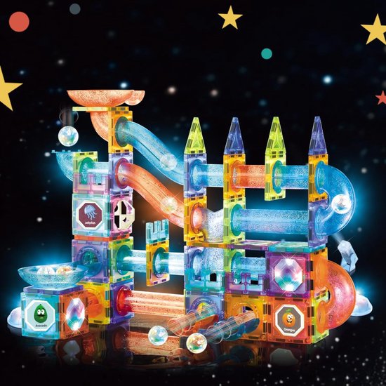 Magnetische Bouwblokken Set met LED Verlichting & Knikkerbaan – 144-Delig – STEM Educatief Speelgoed – Montessori Magneten – Bouwspeelgoed voor Kinderen 5-12 Jaar – Creatief Cadeau voor Jongens en Meisjes