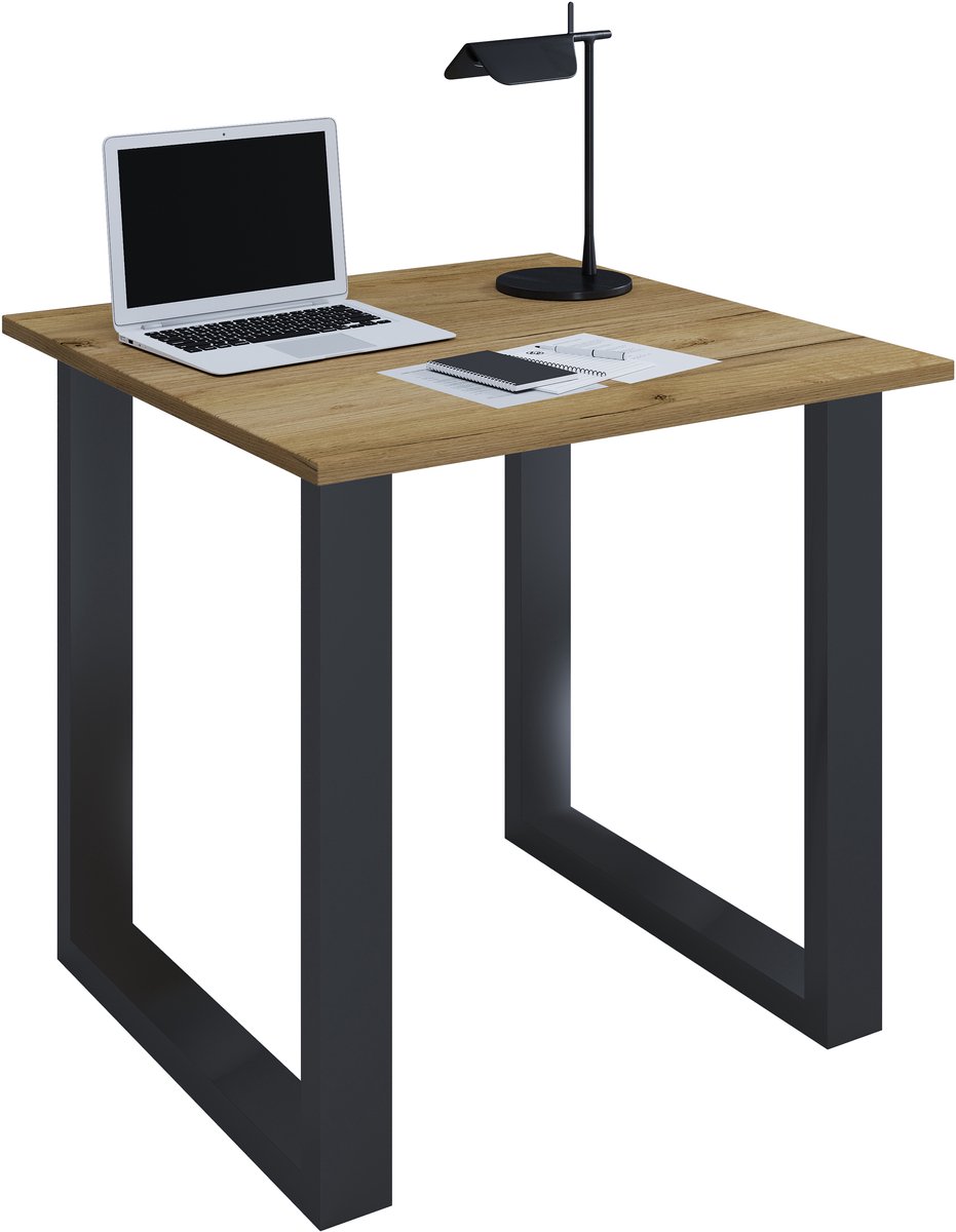Houten bureau Computerbureau Werkbureau Kantoormeubilair Lona U Aluminium Zilver