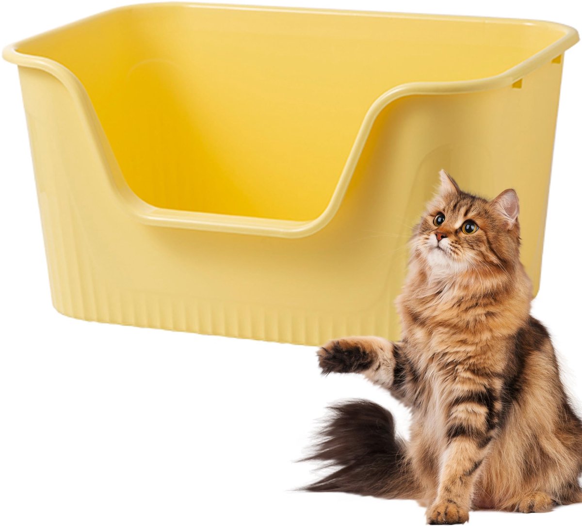 Ibenzoa® Robuuste en Stabiele Kattenbak met Hoge Wanden en Lage Ingang, 100% Lekvrij, Spritsave, Kattenbak, Gele Kattenbak