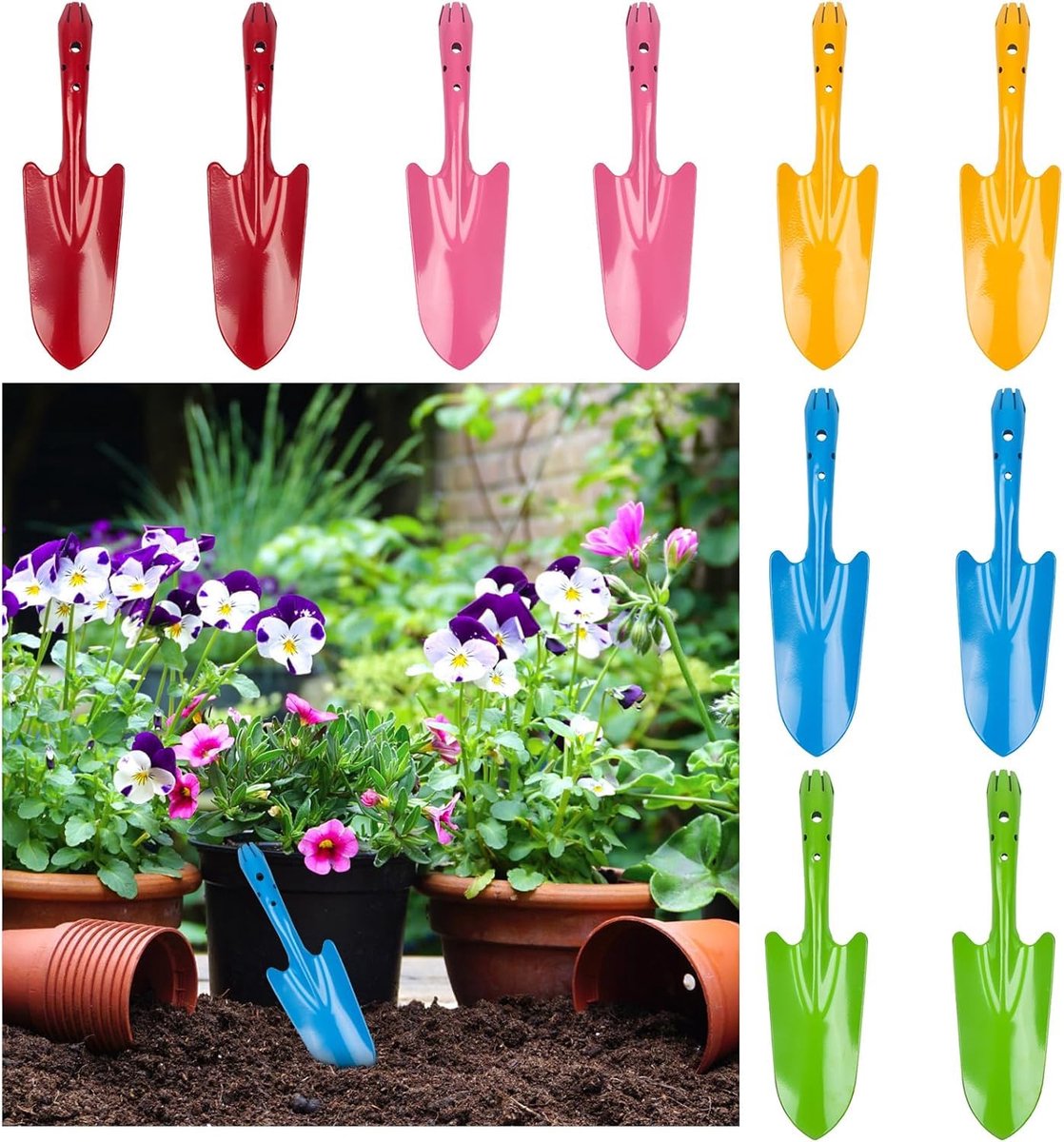 Ibenzoa® Vierkleurige Metalen Tuinschep Set – 10 Stuks, 28 cm, Perfect voor Kinderen