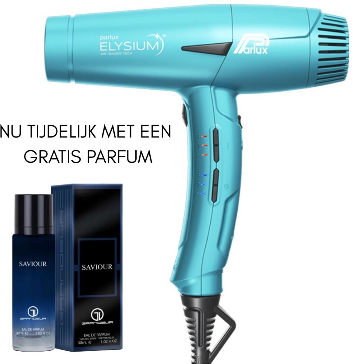 PARLUX Elysium Haardroger Azzuro 2300W + Gratis Eau De Parfum Saviour Intense, 30ml