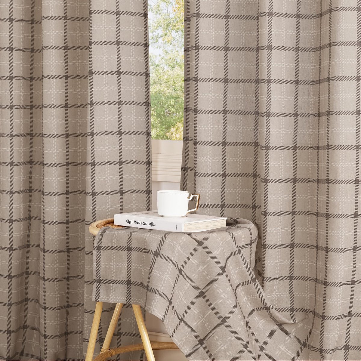 Ibenzoa Stijlvolle Linnenlook Gordijnen Set van 2 voor Woonkamer en Slaapkamer, 245 x 132 cm taupe