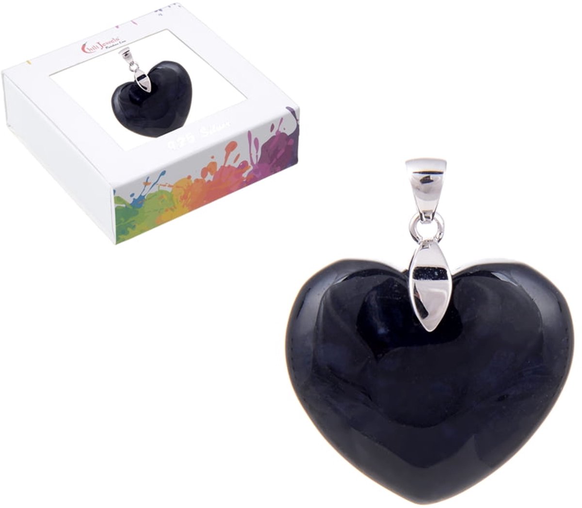 Hanger Onyx hart verzilverd