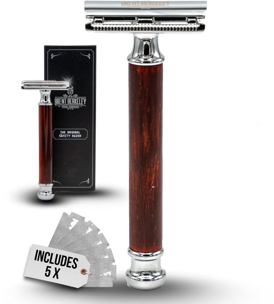 Brent Berkeley® Safety Razor Scheerset - Professioneel Veiligheidsscheermes / Krabbertje met Scheerkom, Scheerkwast & Double Edge Blades