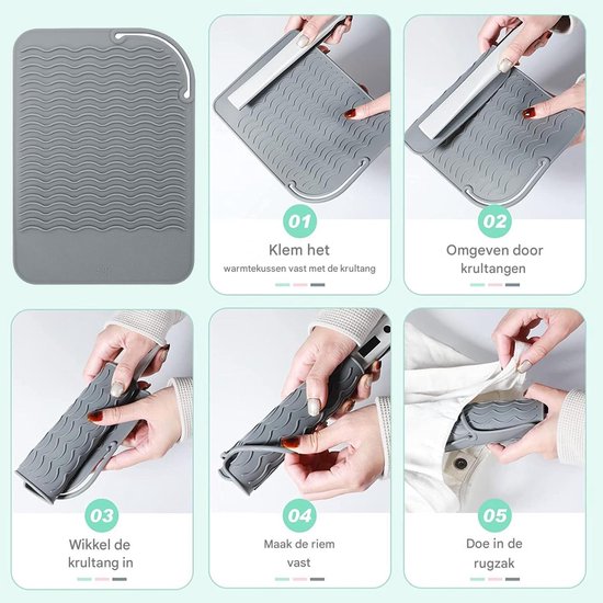 Hittebestendige siliconen mat 21,8x16cm grijs - Voor stijltang, krultang en haarstyling gereedschap van Merkloos — afbeelding 5