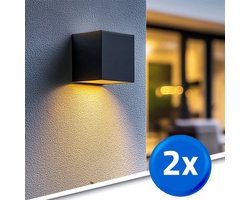 Solar wandlamp buiten 'Sven' recht - Voordeelset van 2 stuks - Down light - Warm wit licht - Tuinverlichting op zonne-energie geschikt voor schutting - Zwart