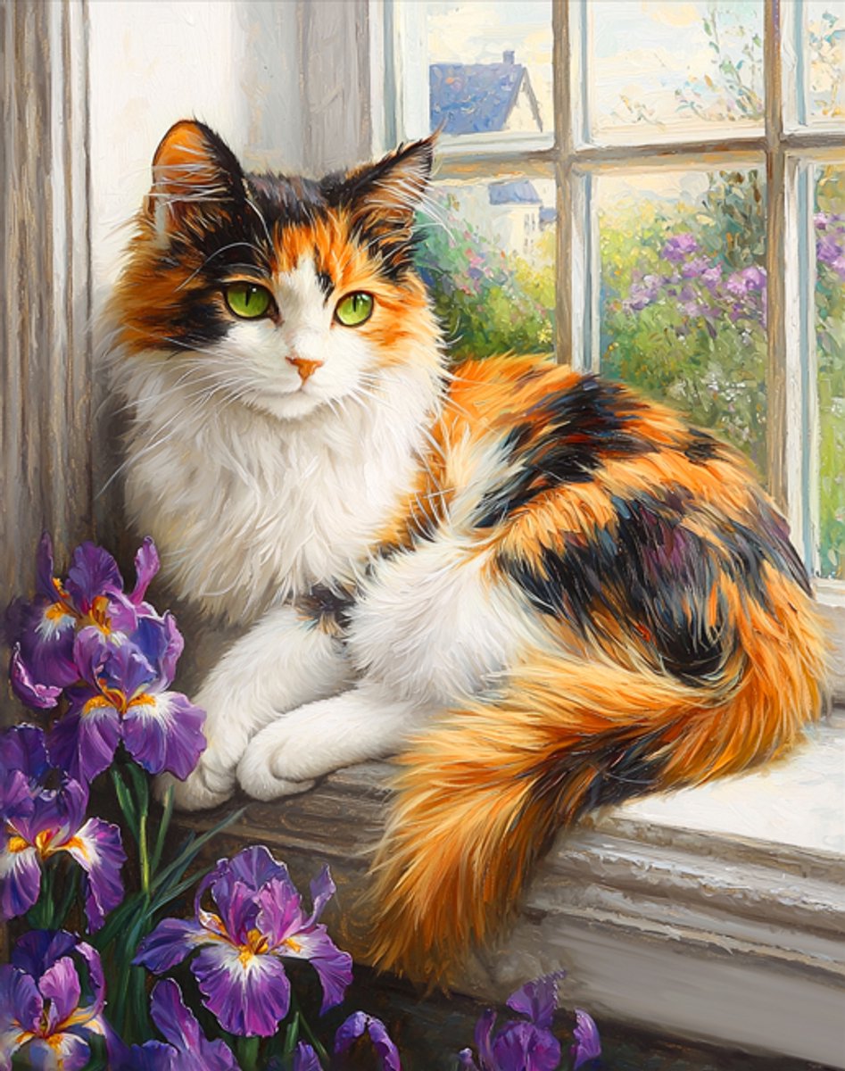 Diamond Painting - Canvas op houten frame - Kat voor het Raam - 40 x 50 cm