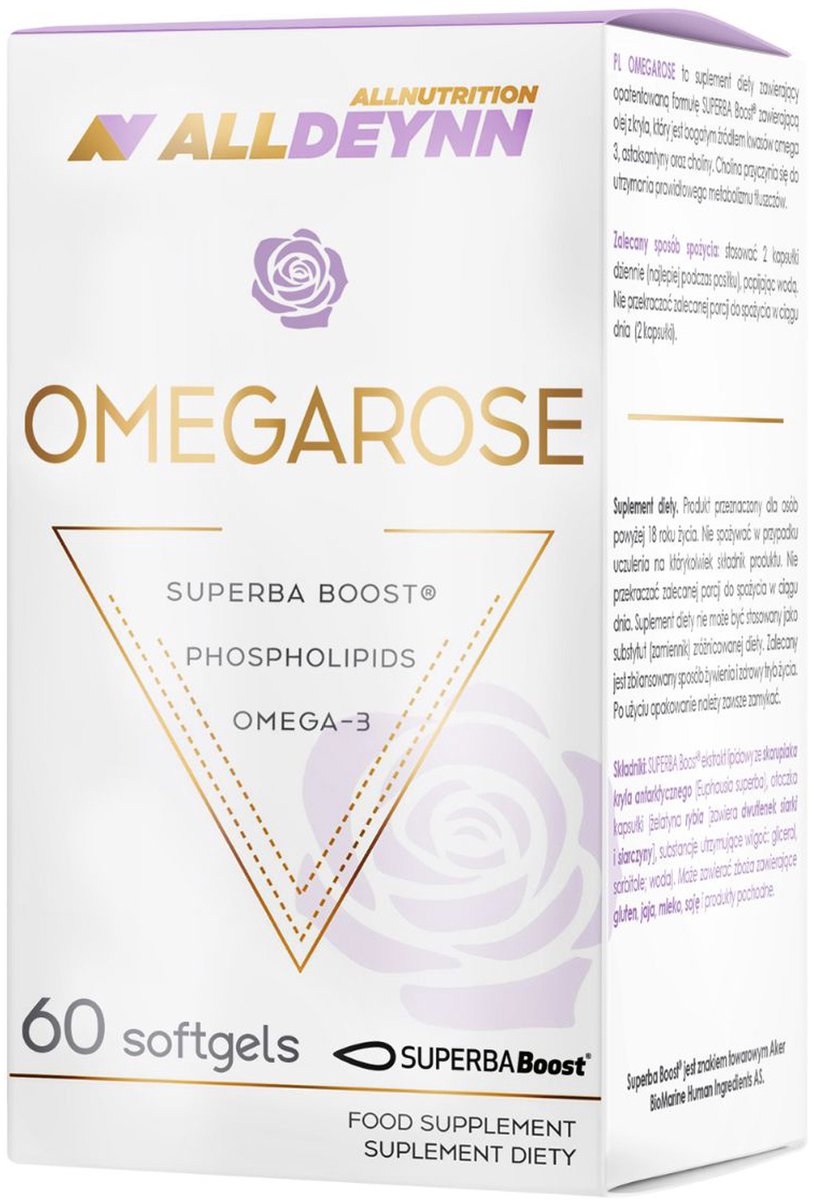 Goedkoopste Alldeynn | Omegarose | Omega 3 | 60 Gelcaps 1100mg | 30 doseringen | Visolie | Vetzuren | Nutriworld