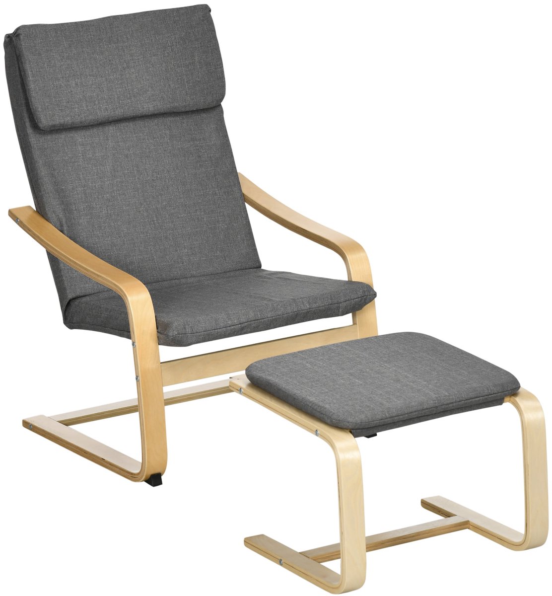Merax Relaxstoel met Voetenbank – Comfortabele Grijze Oorfauteuil met Armleuningen en Linnenlook Bekleding – Loungestoel voor Woonkamer of Slaapkamer – 66,5x80x99 cm Grijs