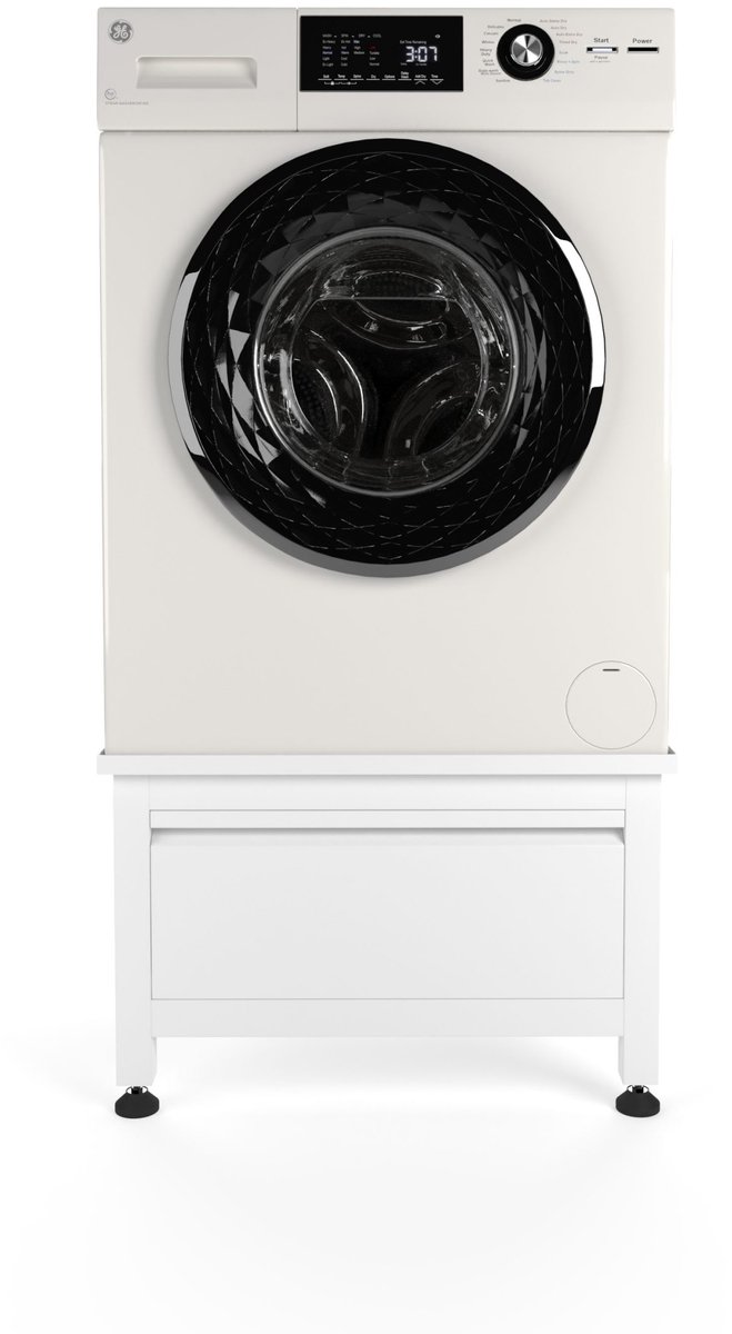 Wasophoogte® Wasmachine verhoger met lade - Wasmachine opbouwmeubel - Wasmachine sokkel - 42cm hoog - Wit - Universeel - 65*60,5 (LxB) - Inclusief wandbeugels — afbeelding 2