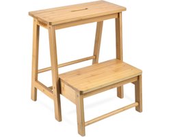 BUDDLEY Opstapje Inklapbaar - Bamboe - Keukentrapje 2 treden Opvouwbaar - Opstapkrukje Hout- Opvouwbaar - Keukentrapje Hout - Opstapje Hout 2 treden…
