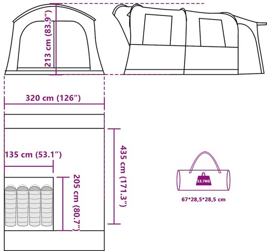 vidaXL - Autotent - 4-persoons - waterdicht - groen van Vidaxl — afbeelding 5