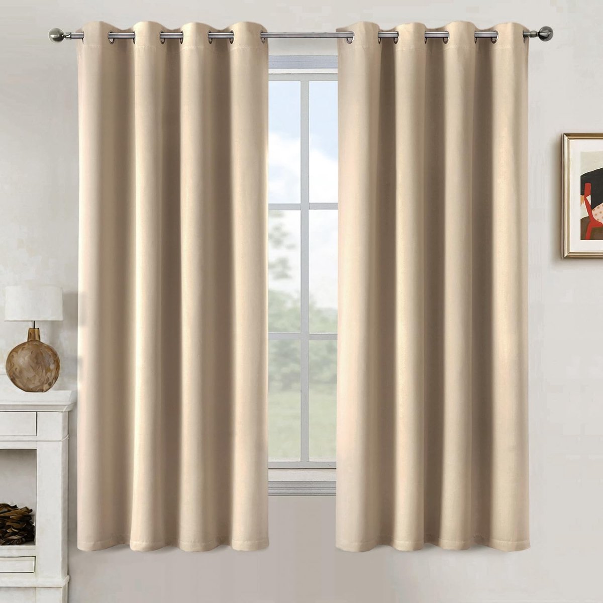 Ibenzoa Beige Verduisteringsgordijn Set van 2 - 175x140cm - Kort Raam