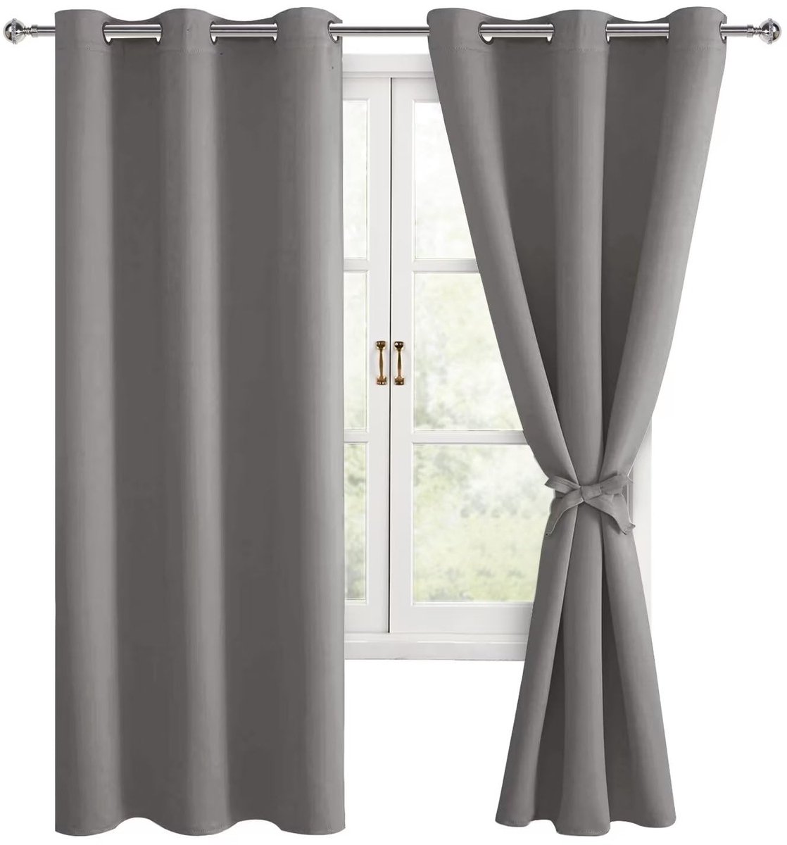 Ibenzoa Verduisteringsgordijnen met Ringen, Grijs, 2 Panelen 117x137cm - Thermisch Gordijn