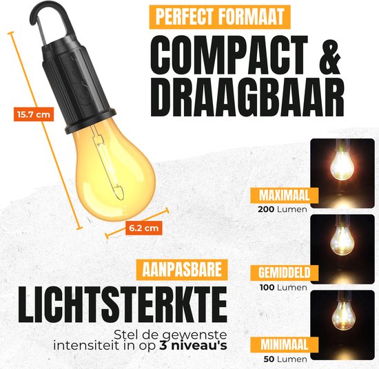 Solar campinglamp 2 stuks - noodlicht - 3 standen - kampeerlamp - campinglamp oplaadbaar - tentlamp — afbeelding 5
