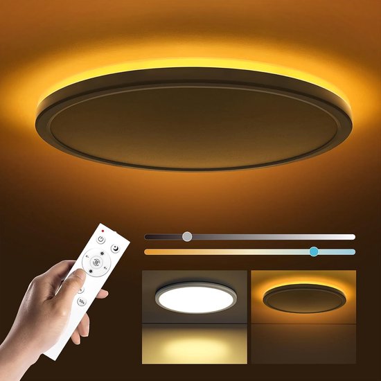 Lzwintrading LED Plafondlamp Dimbaar 24W - Plafondlamp met Afstandsbediening - 2000K Nachtlampje Warm - Plafonniere - Paneel 3000K-6500K Dimbaar voor Slaapkamer Kinderkamer Woonkamer Rond Wit - Ø30cm