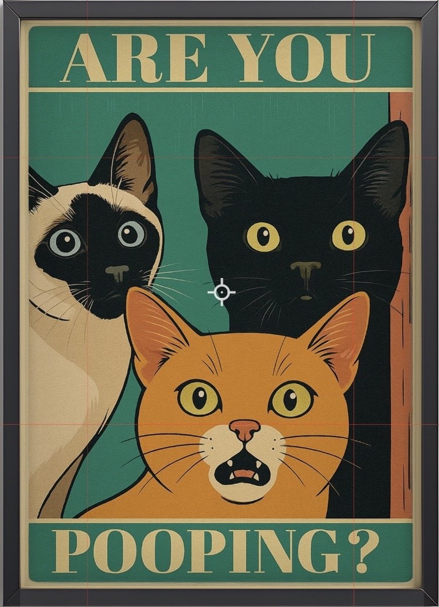Are You Pooping? – Grappige Kattenposter met 3 Zwarte Katten – 30x45cm met Zwarte Lijst – Humor voor Toilet of Badkamer