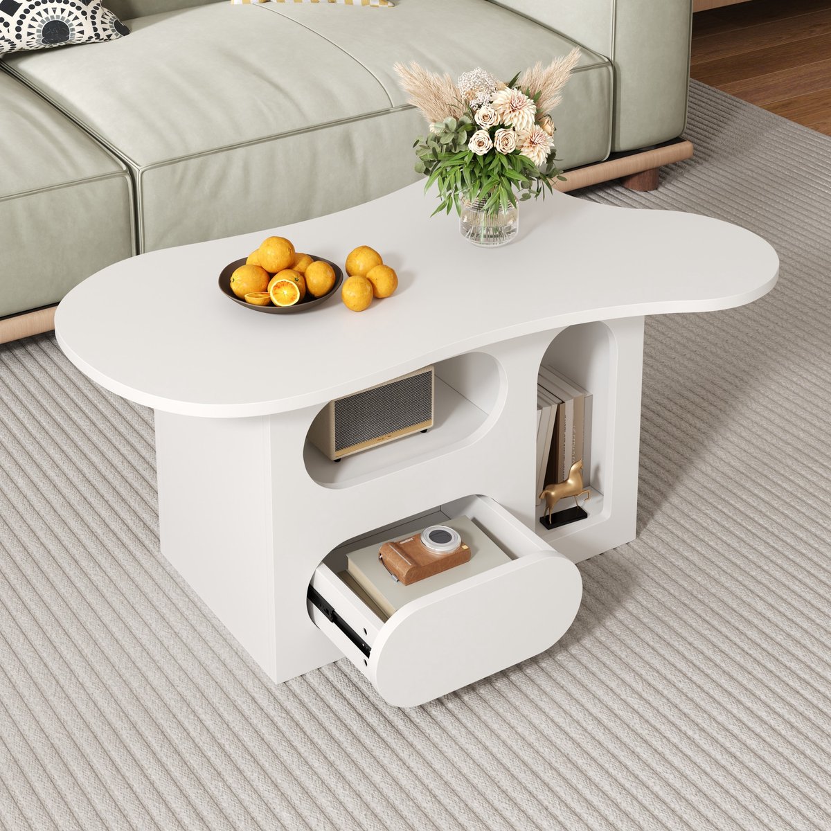 Sweiko Salontafel - met Lades - Wolkvormig - Open opbergvak - 97 x 45 x 43.5 cm - Wit